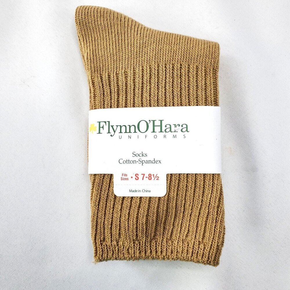 Flynn OHara Beige Crew Socks S 7-8.5 Cotton-Spandex Blend Uniform Made In China - Picture 5 of 5